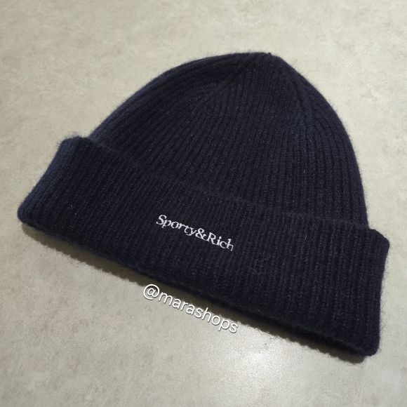 Sporty & Rich Dina Serif Logo Beanie In Navy